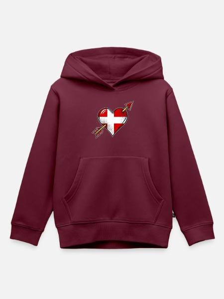 Dänemark Flagge Herz mit Pfeil - Kinder Premium Organic Hoodie - Burgunderrot