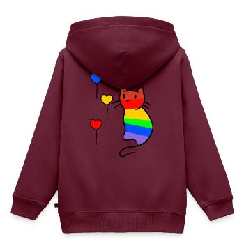 Katze Katzen Kitten LGBT Regenbogenfahne Liebe - Kinder Premium Organic Hoodie - Burgunderrot - Hinten - AI Model Kid Female (0cm)
