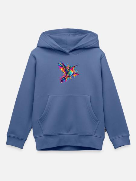 Kolibri – Buntes Neon Graffiti Vogelmotiv - Kinder Premium Organic Hoodie - Taubenblau