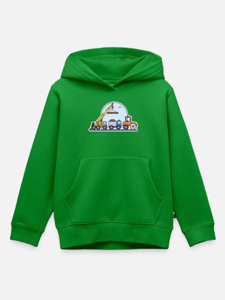 Baustelle: Kran, Kipper und Straßenwalze - Kinder Premium Organic Hoodie - Grün