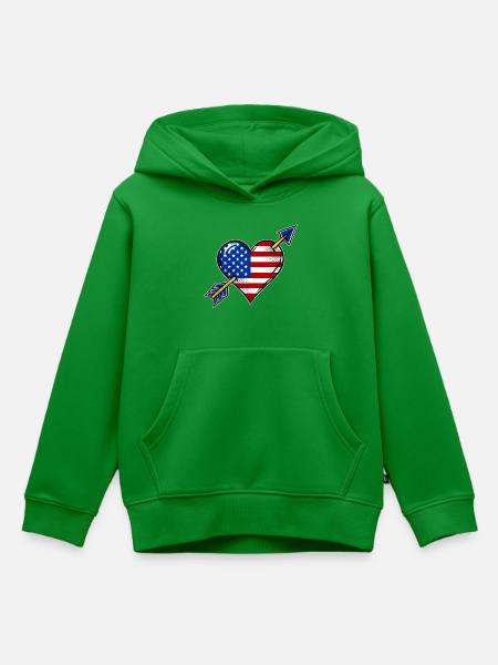 USA Flagge Herz mit Pfeil - Kinder Premium Organic Hoodie - Grün