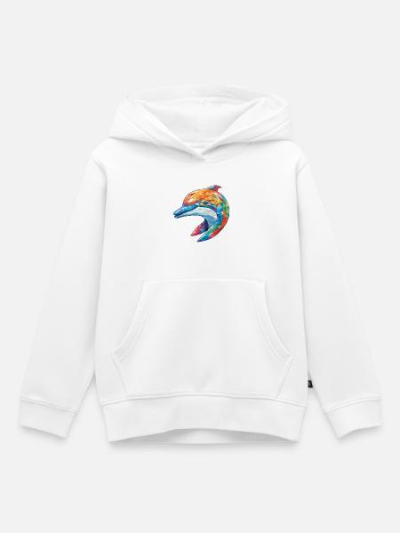Delphin Bunte Aquarell-Tierillustration - Kinder Premium Organic Hoodie - Weiß