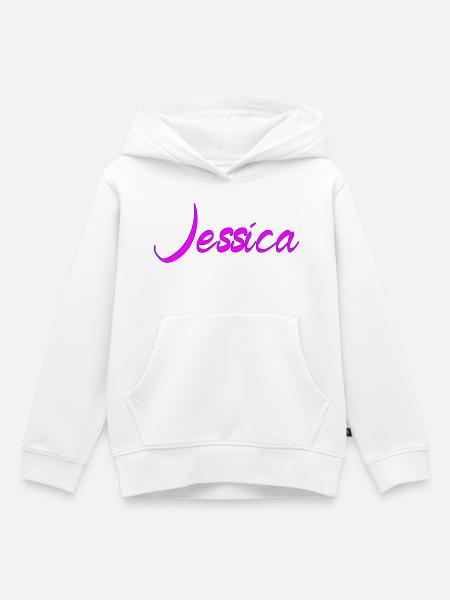 Jessica Neon Script Pink - Kinder Premium Organic Hoodie - Weiß