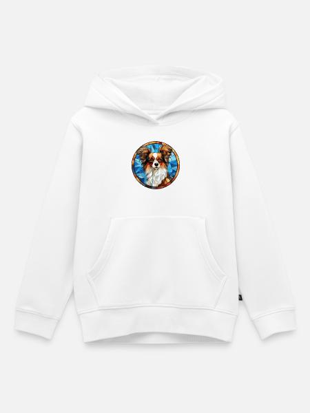 Papillon Hunderasse Aquarellglas - Kinder Premium Organic Hoodie - Weiß