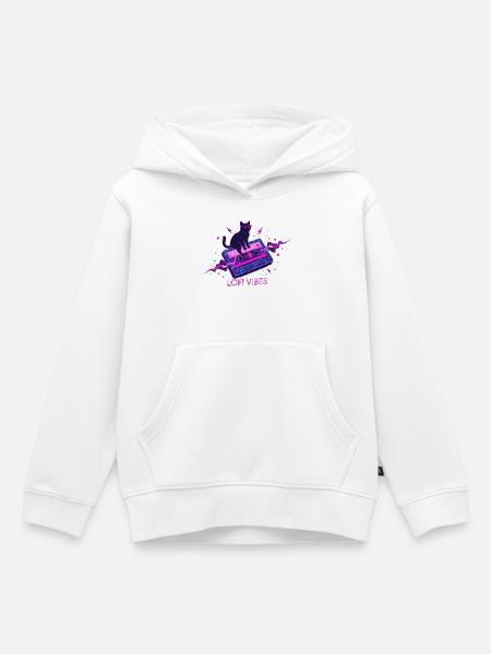 Lofi Vibes Cool Cat Kassette - Kinder Premium Organic Hoodie - Weiß