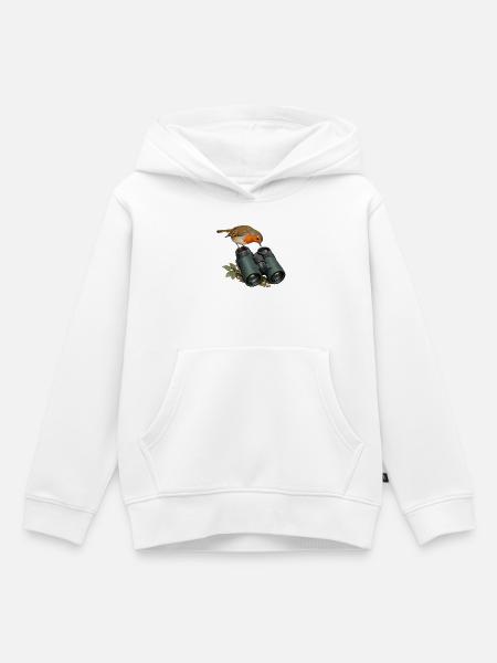 Perspektivwechsel – Rotkehlchen am Fernglas - Kinder Premium Organic Hoodie - Weiß