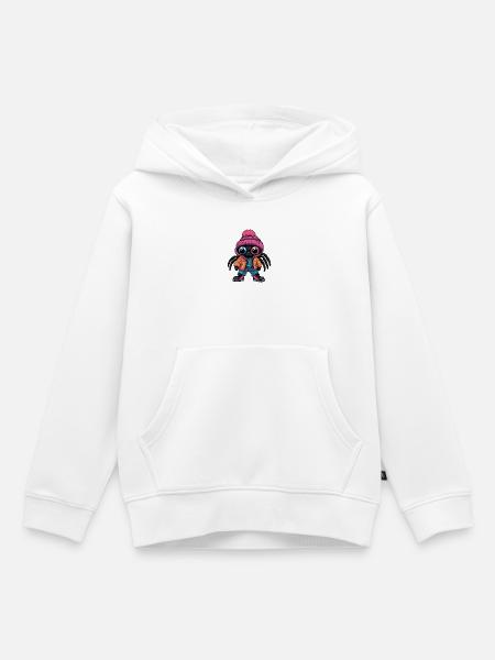 Spinne mit Winterjacke und pinker Mütze - Kinder Premium Organic Hoodie - Weiß