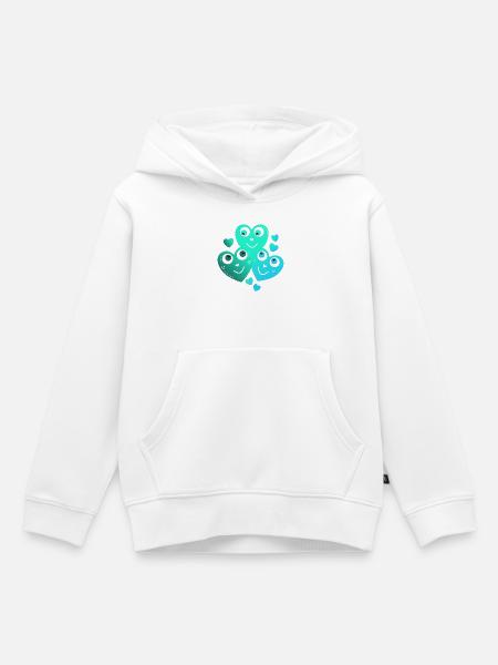 fröhliche türkisblaue Herzen lächelnde Herzen  - Kinder Premium Organic Hoodie - Weiß