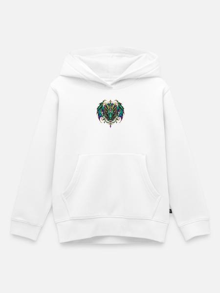 Drachenwappen – Türkiser Drache mit Edelsteinen - Kinder Premium Organic Hoodie - Weiß