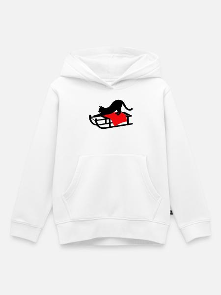gatto_nero_sulla_slitta_con_copertina_rossa - Kinder Premium Organic Hoodie - Weiß