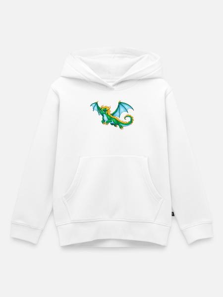 Smaragdgrüne Drachendame mit goldener Mähne - Kinder Premium Organic Hoodie - Weiß