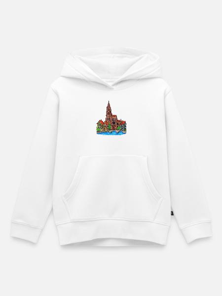 Straßburg Skyline im Wachsmalstil - Kinder Premium Organic Hoodie - Weiß
