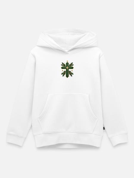 Weihnachtskreuz mit Goldrand und Tannengrün - Kinder Premium Organic Hoodie - Weiß