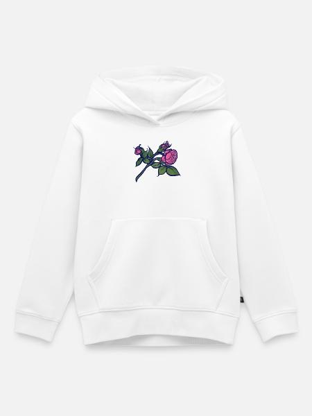 Rosa Rose mit neonblauer Kontur - Kinder Premium Organic Hoodie - Weiß