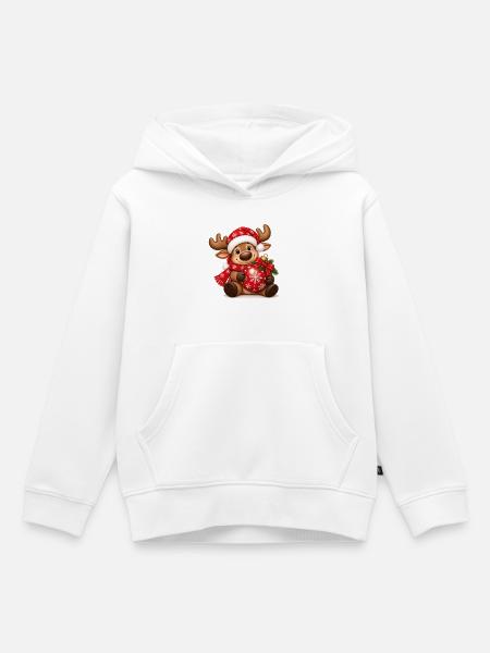 Weihnachtselch mit roter Weihnachtskugel - Kinder Premium Organic Hoodie - Weiß
