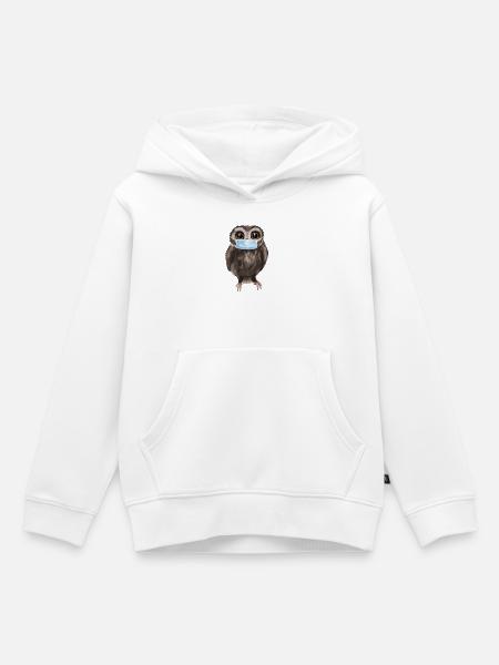 Eule mit Maske - Süße Eule mit Mundschutz - Kinder Premium Organic Hoodie - Weiß