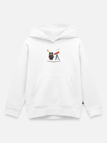 Eule am Sternenteleskop – Winterastronomie - Kinder Premium Organic Hoodie - Weiß