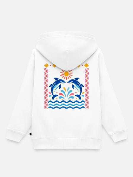 Bunte Delfine bei Sonnenaufgang - Kinder Premium Organic Hoodie - Weiß