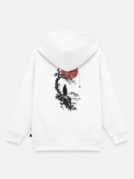 Roter Mond, Bonsai und Samurai - Kinder Premium Organic Hoodie - Weiß