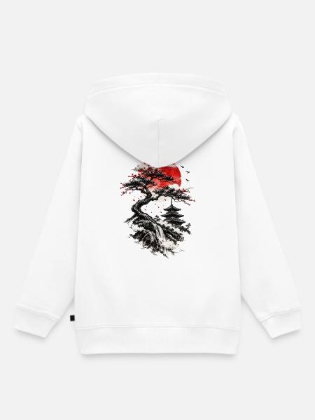 Roter Sonnenaufgang über Bonsai-Wasserfall - Kinder Premium Organic Hoodie - Weiß