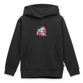 NUMMER 4 JAHRE EINHORN 4. GEBURTSTAG - Kinder Premium Organic Hoodie - Schwarz - Vorne - AI Model Kid Male (0cm)