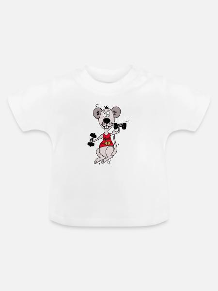 maus mit hantel - Baby Bio-T-Shirt mit Rundhals - Weiß