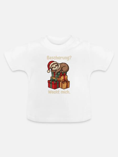 Schlafendes Faultier mit Weihnachtsmütze - Baby Bio-T-Shirt mit Rundhals - Weiß