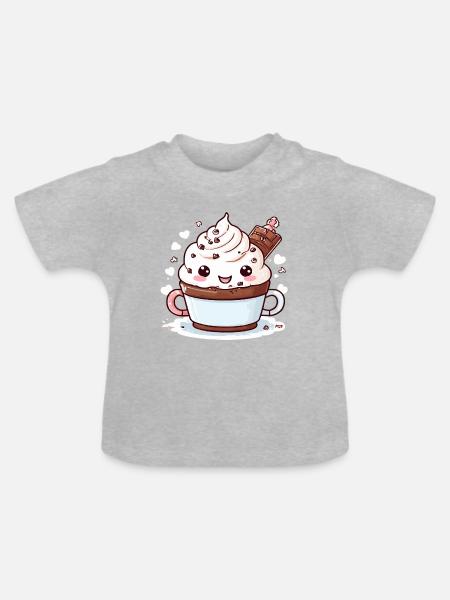 Charmanter Kakao-Begleiter - Baby Bio-T-Shirt mit Rundhals - Grau meliert