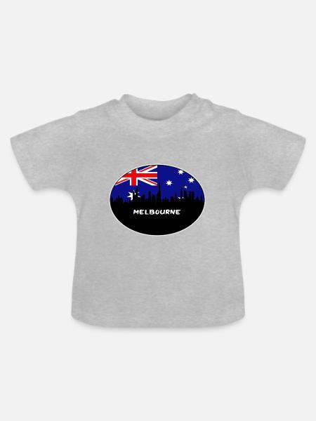 Melbourne-Australien-Flaggen-Skyline-Schattenbild-Reise - Baby Bio-T-Shirt mit Rundhals - Grau meliert