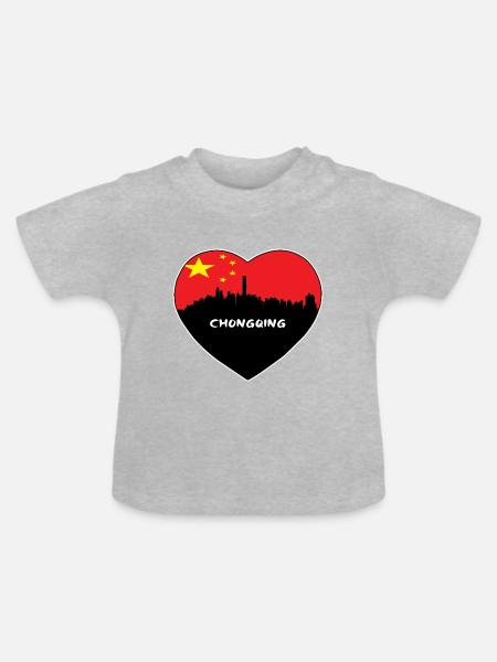 Flaggen-Skyline-Reise-Andenken Chongqings China - Baby Bio-T-Shirt mit Rundhals - Grau meliert
