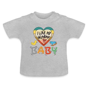 Baby I love Grandma Ich liebe Oma Familie - Baby Bio-T-Shirt mit Rundhals - Grau meliert - Vorne