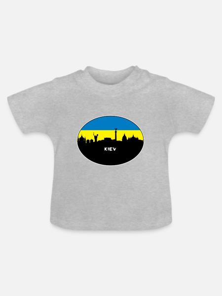 Kiew-Ukraine-Flaggen-Skyline-Schattenbild-Reise - Baby Bio-T-Shirt mit Rundhals - Grau meliert