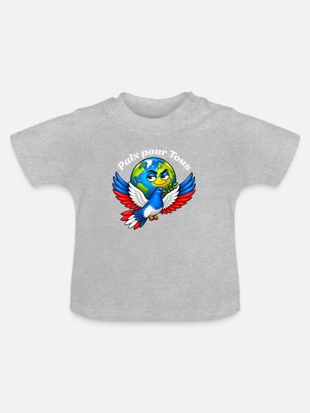 Frieden für alle – Frankreich - Baby Bio-T-Shirt mit Rundhals - Grau meliert