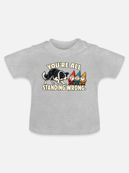 Border Collie Herdenzwerge - Baby Bio-T-Shirt mit Rundhals - Grau meliert