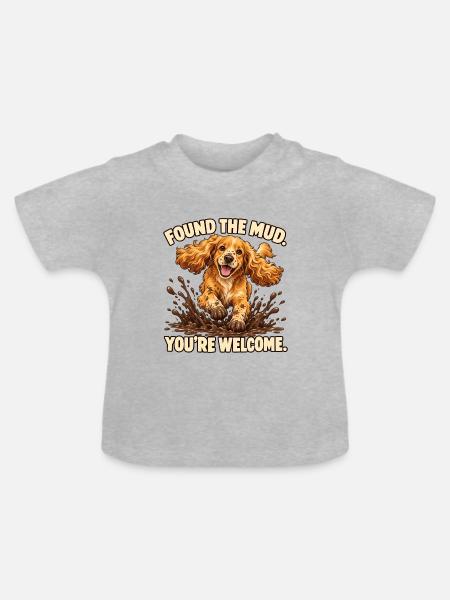 Cocker Spaniel fand den Schlamm - Baby Bio-T-Shirt mit Rundhals - Grau meliert