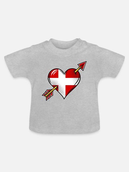 Dänemark Flagge Herz mit Pfeil - Baby Bio-T-Shirt mit Rundhals - Grau meliert