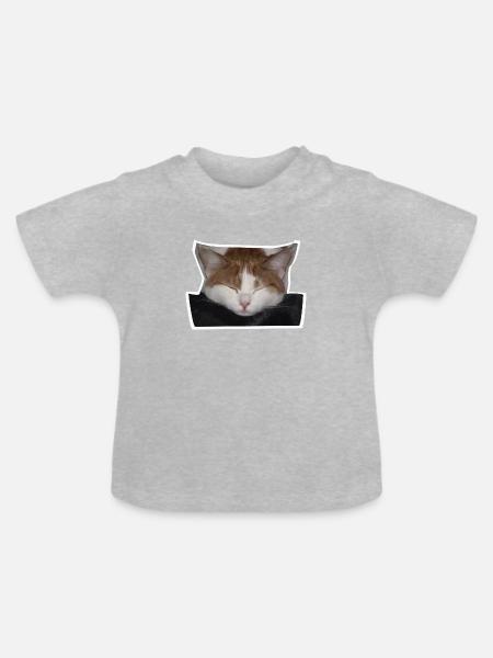 Schlafende rot-weiße Katze - Baby Bio-T-Shirt mit Rundhals - Grau meliert