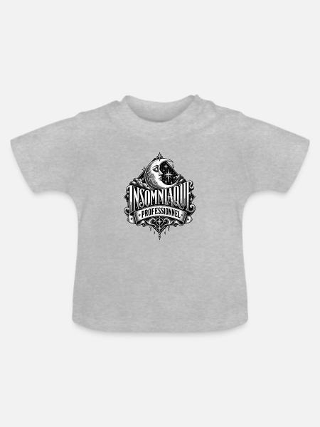 Professioneller Schlafloser (Schwarzweiß) - Baby Bio-T-Shirt mit Rundhals - Grau meliert