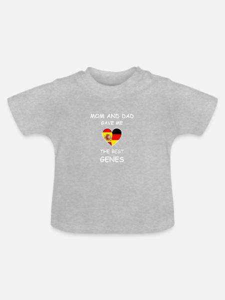Spain Germany Genes Heart White - Baby Bio-T-Shirt mit Rundhals - Grau meliert