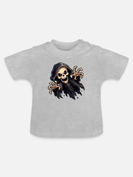 skull-ghost - Baby Bio-T-Shirt mit Rundhals - Grau meliert