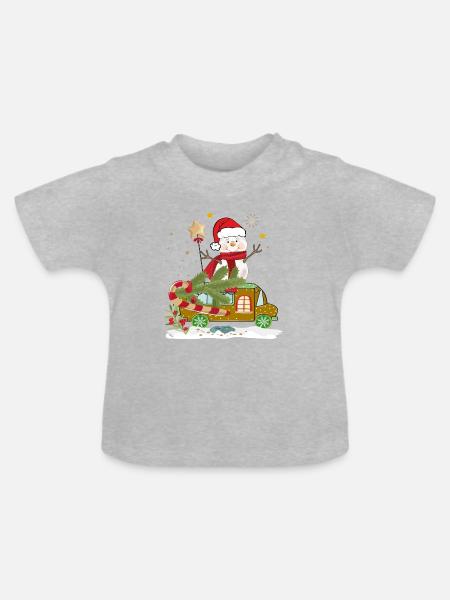 Schneemann Weihnachtsmann - Baby Bio-T-Shirt mit Rundhals - Grau meliert