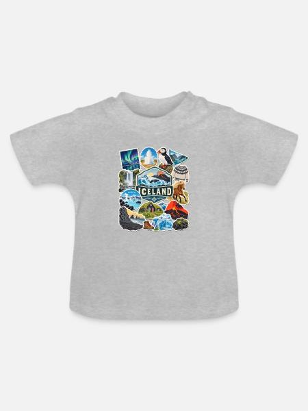 Island Reisesticker - Baby Bio-T-Shirt mit Rundhals - Grau meliert