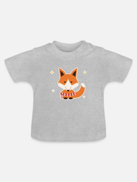 Fuchs mit Winterschal - Baby Bio-T-Shirt mit Rundhals - Grau meliert