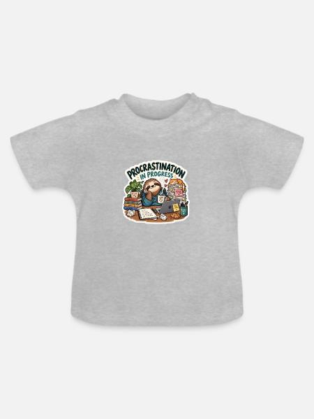 Prokrastination in Progress Cartoon - Baby Bio-T-Shirt mit Rundhals - Grau meliert