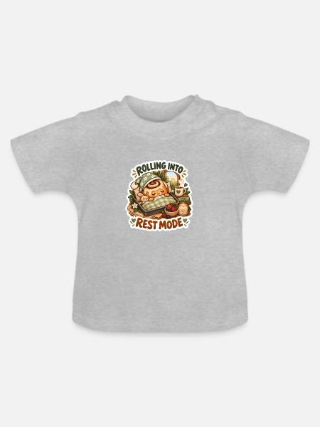 Rollend in den Ruhemodus - Baby Bio-T-Shirt mit Rundhals - Grau meliert