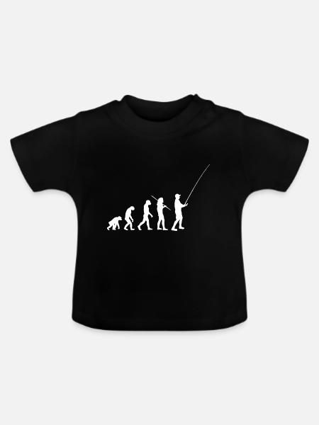 Evolution Angeln - Vom Affen zum Angler - Baby Bio-T-Shirt mit Rundhals - Schwarz
