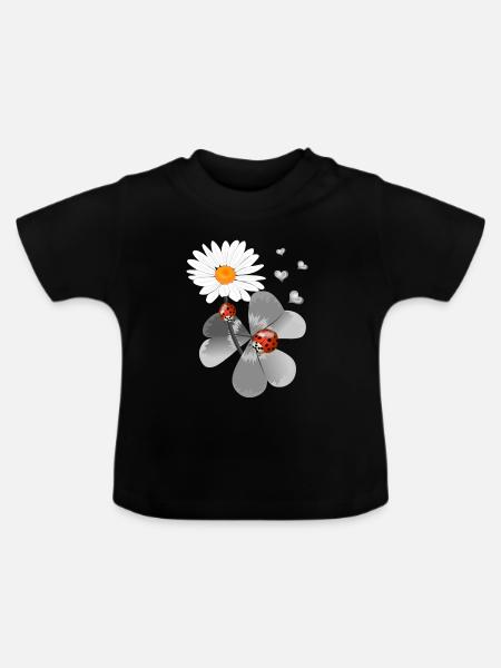 Klee mit Marienkäfer - Baby Bio-T-Shirt mit Rundhals - Schwarz