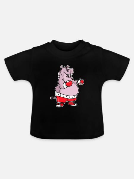 Schlagfertiges Nilpferd Boxring - Baby Bio-T-Shirt mit Rundhals - Schwarz