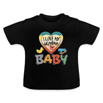 Baby I love Grandma Ich liebe Oma Familie - Baby Bio-T-Shirt mit Rundhals - Schwarz - Vorne