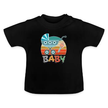 Baby Kinderwagen Rassel Spazieren gehen Retro - Baby Bio-T-Shirt mit Rundhals - Schwarz - Vorne